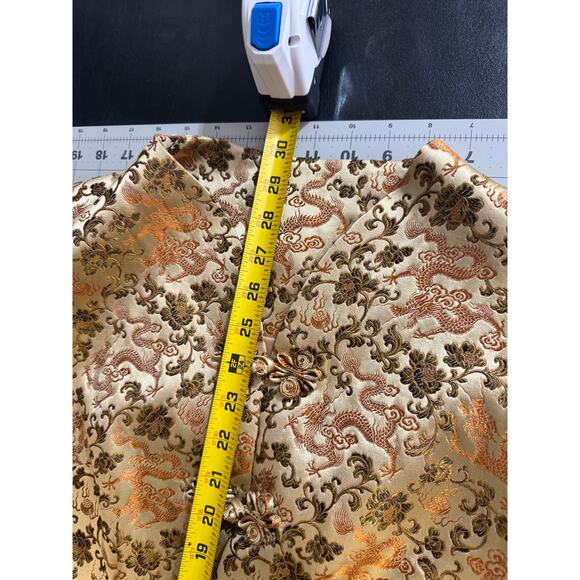 Vintage Gold Dragon Brocade Mandarin Jacket XS Longline Asian Inspired Blazer - Picture 10 of 16